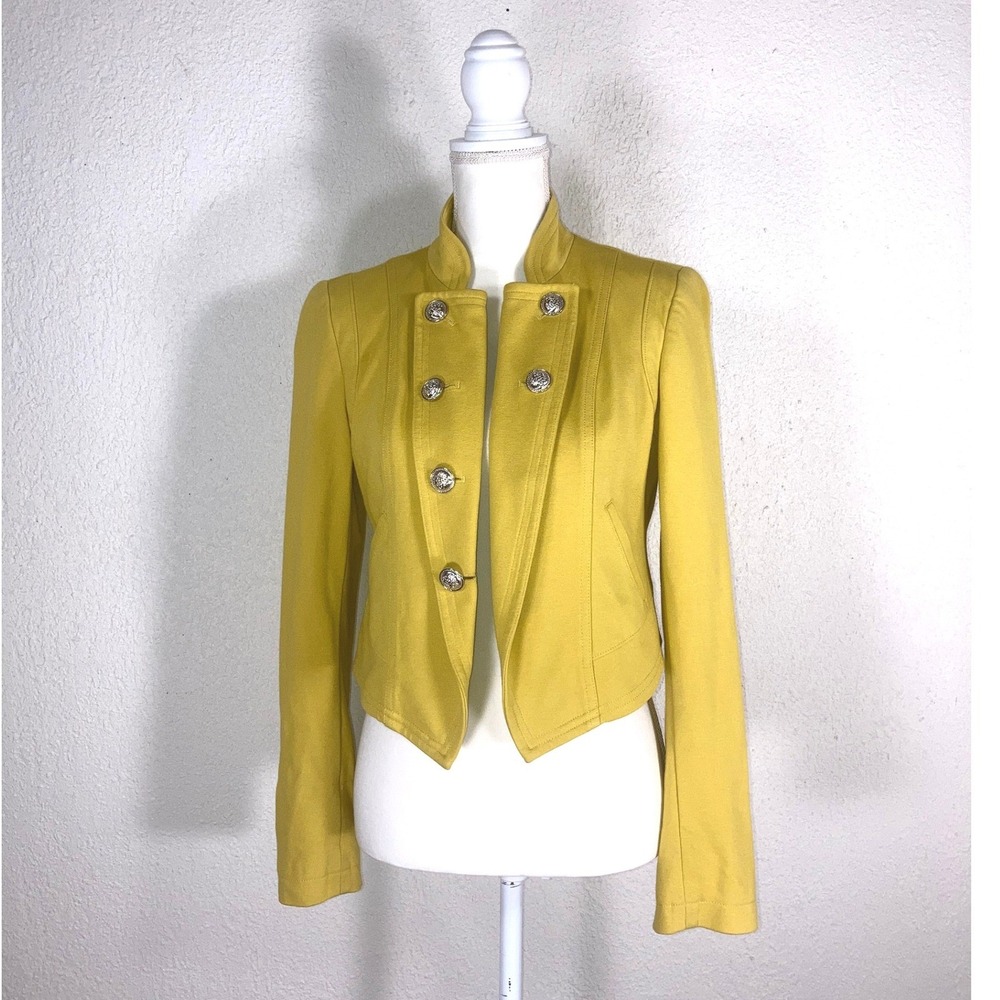INC International Concepts Mustard Yellow Military Cropped Jacket Small Silver